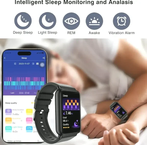 BP Watch for Men: Fitness Monitor, Smartwatch, Receive/Take Calls, Splash-Resistant Sleep Tracker, Adjustable Strap, 1.57" Touch Screen, Apple & Android