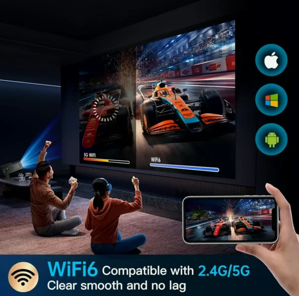 Rotating Mini Projector with WiFi and Bluetooth, 1080P with 4K
