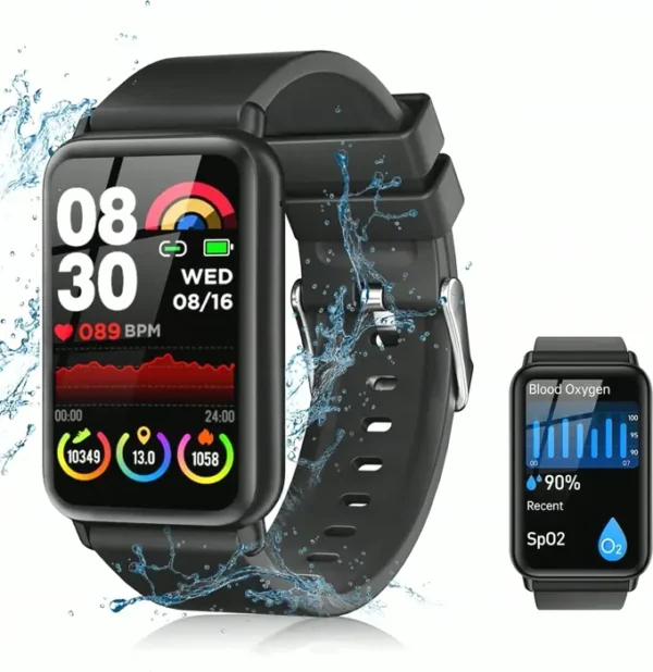 BP Watch for Men: Fitness Monitor, Smartwatch, Receive/Take Calls, Splash-Resistant Sleep Tracker, Adjustable Strap, 1.57" Touch Screen, Apple & Android