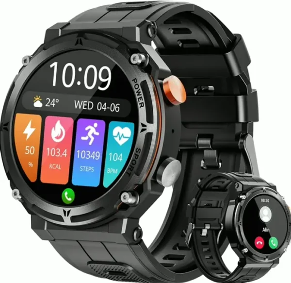 Tactical Smartwatch for Men, Waterproof Bluetooth Call 1.39” HD Display
