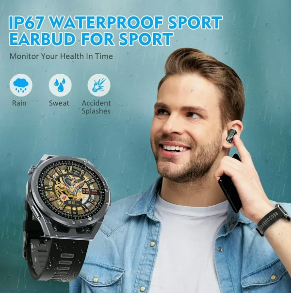 Water-resistant Smartwatch with Earbuds, 5-in-1 Combo