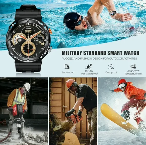 Tactical Smartwatch for Men, Waterproof Bluetooth Call 1.39” HD Display