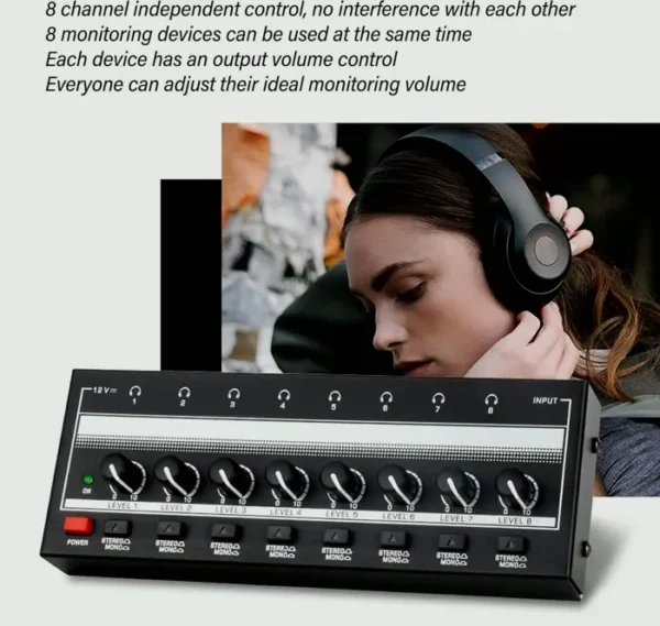 Audio Headphone Amp with Energy Adapter, 8 Outputs, Connection, for Studio