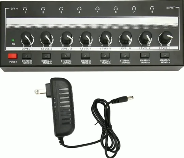 Audio Headphone Amp with Energy Adapter, 8 Outputs, Connection, for Studio