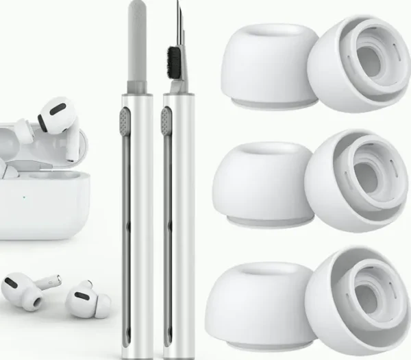 Compatible with AirPods 2nd/1st Gen Spare Ear Tips, Noise Reduction Slot, Built-in Dust Guard, Cleaning Set - 3 Dimensions (S/M/L) White