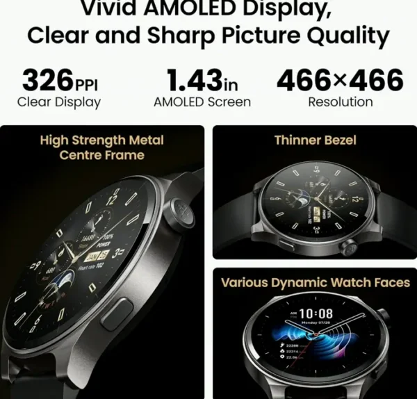 TOZO S5 Smart Watch with Bluetooth Calling, 1.43’’ AMOLED Screen