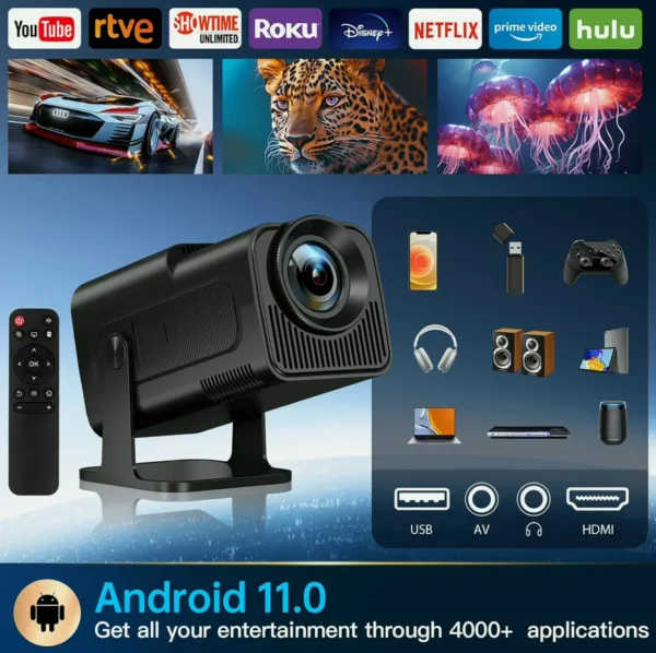 Rotating Mini Projector with WiFi and Bluetooth, 1080P with 4K