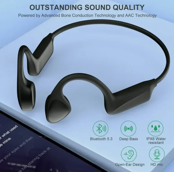 Bone Conducting Headphones - Wireless 5.3 Open Ear, 12hrs Playback, HD Microphone, Sport Earpiece, Sweatproof