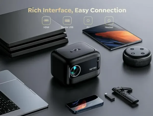 Mini Projector featuring WiFi & Bluetooth, Electric Keystone, 15000 Lumens