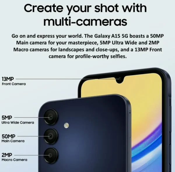 Samsung Galaxy A15 5G Dual SIM, 2024 Globally Unlocked + 50MP Lens