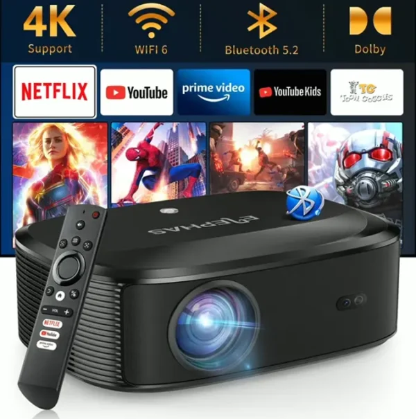 4K Cinema Tool with Wireless Connection & BT, ELEPHAS Outdoor Movie Projector