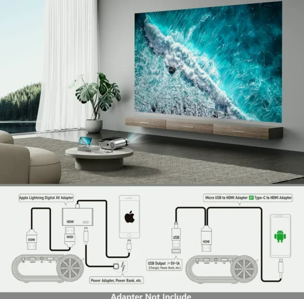 Portable High-Definition Projector by Vamvo, Supports 1080P