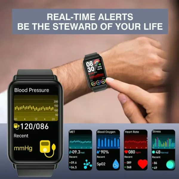 BP Watch for Men: Fitness Monitor, Smartwatch, Receive/Take Calls, Splash-Resistant Sleep Tracker, Adjustable Strap, 1.57" Touch Screen, Apple & Android