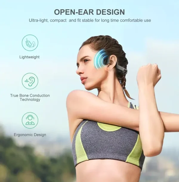 Bone Conducting Headphones - Wireless 5.3 Open Ear, 12hrs Playback, HD Microphone, Sport Earpiece, Sweatproof