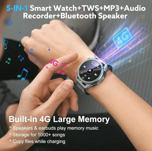 Water-resistant Smartwatch with Earbuds, 5-in-1 Combo