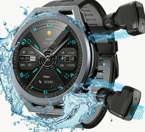 Water-resistant Smartwatch with Earbuds, 5-in-1 Combo