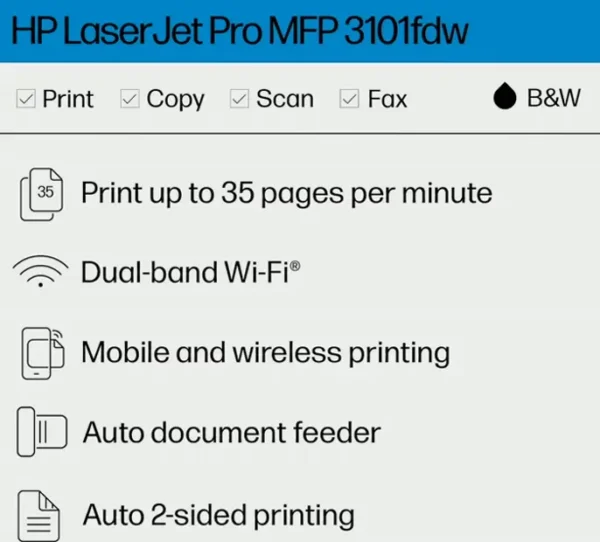 Hewlett-Packard Laser Printer Pro MFP 3101fdw Wi-Fi Printer
