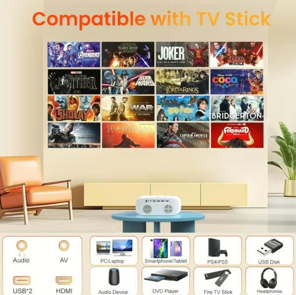 Brand X Wireless & Bluetooth Portable 1080P Projector