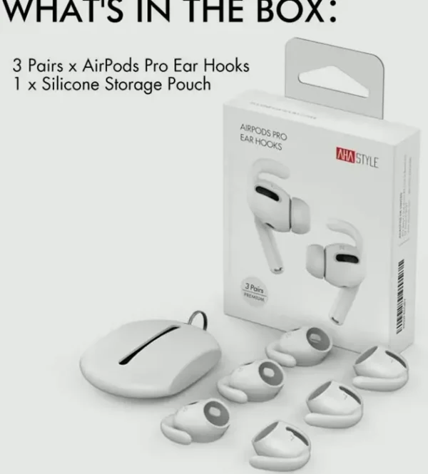AhaStyle AirPods Pro Accessories Ear Hooks [3 Pairs] Non-Slip Ear Covers [including Storage Pouch]