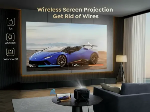 Mini Projector featuring WiFi & Bluetooth, Electric Keystone, 15000 Lumens