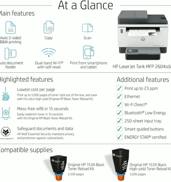 Hewlett-Packard LaserJet Tank MFP 2604sdw Wireless B&W Printing Device