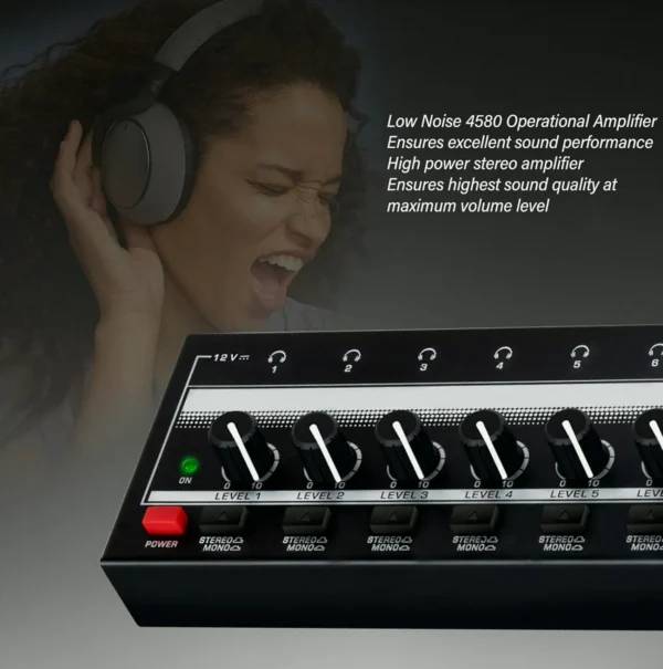 Audio Headphone Amp with Energy Adapter, 8 Outputs, Connection, for Studio
