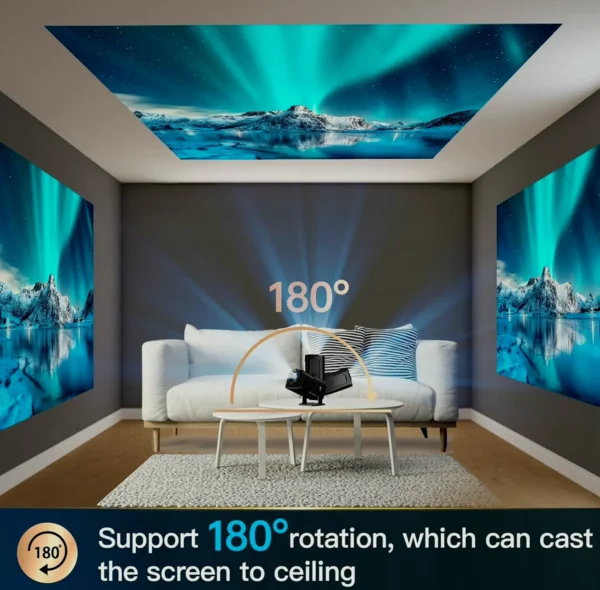 Rotating Mini Projector with WiFi and Bluetooth, 1080P with 4K