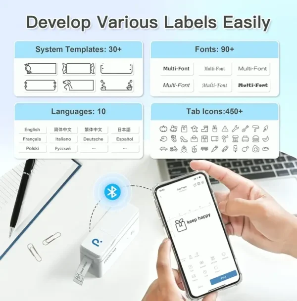 Portable Label Maker with Tape, Wireless Heat Printer, White