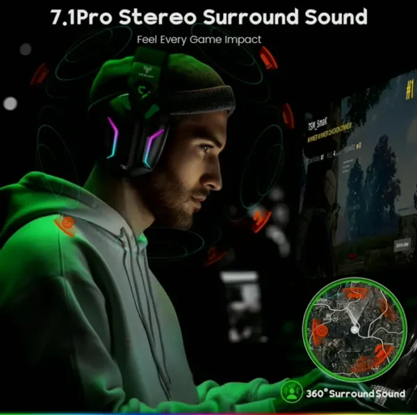 WESEARY's 7.1 Wireless Gaming Headset w/ Mic, 50-Hour Battery, RGB Lights