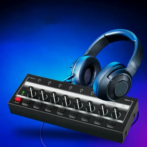 Audio Headphone Amp with Energy Adapter, 8 Outputs, Connection, for Studio
